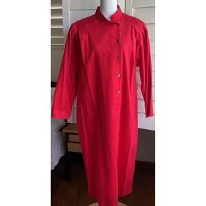 Vtg J Jill Red 80s Corduroy Midi Shirt Dress USA Button Front Academia Sz 16 USA